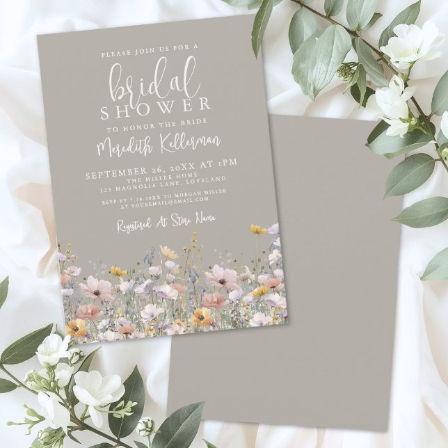 Convites Chá de Bebê Flor Silvestre Bege (Wildflower Beige Bridal Shower Invitation)