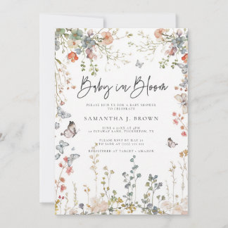 Convites Chá de Bebê Flor Silvestre, Boho Aquarela