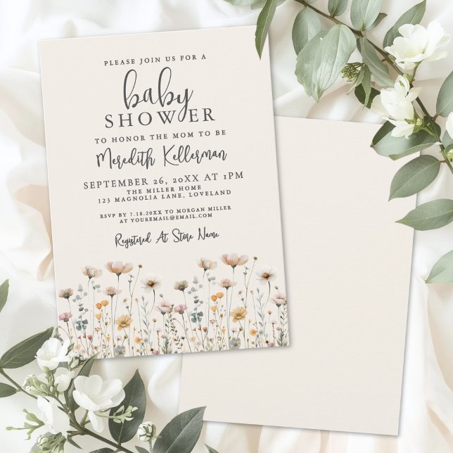 Convites Chá de Bebê Flor Silvestre Elegante (Elegant Wildflower Baby Shower Invitation)