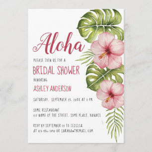 Convites Chá de Bebê Flor Tropical Havaiana Hibisco Rosa