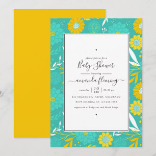 Convites Chá de Bebê Floral Amarelo e Azul Turquesa