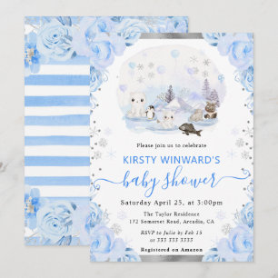 Convites Chá de Bebê Floral Animais Árticos Aquarela