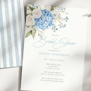 Convites Chá de Bebê Floral Aquarela Hortênsias Azuis