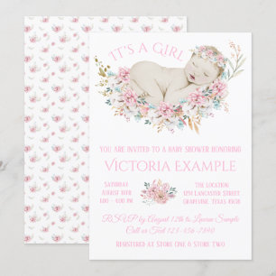 Convites Chá de Bebê Floral Aquarela Menina