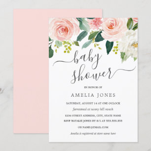 Convites Chá de Bebê Floral Aquarela Rosa Bege