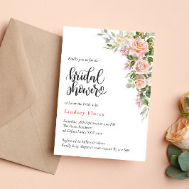 Convites Chá de Bebê Floral Aquarela Rosa Elegante Bridal