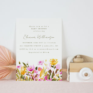 Convites Chá de Bebê Floral Aquarela Rosa Oliva Fofo