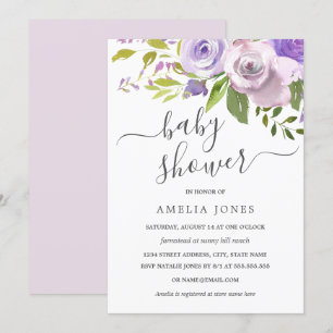 Convites Chá de Bebê Floral Aquarela Roxa