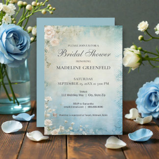 Convites Chá de Bebê Floral Azul Bebê Shabby Chic