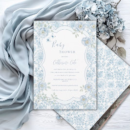 Convites Chá de Bebê Floral Azul Caprichoso