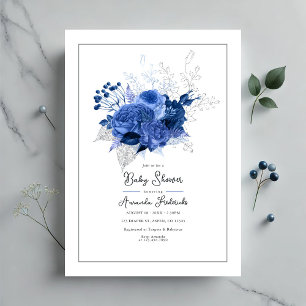 Convites Chá de Bebê Floral Azul Elegante
