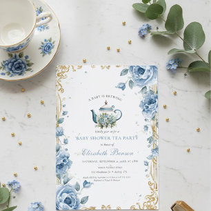 Convites Chá de Bebê Floral Azul Está Sendo Preparado