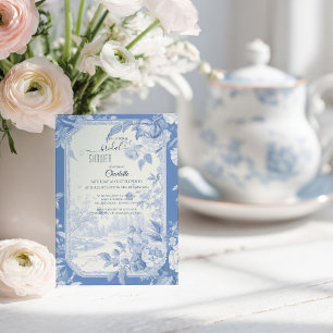 Convites Chá de Bebê Floral Azul Francês Toile de Jouy