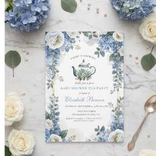 Convites Chá de Bebê Floral Azul 'Um Bebê Está Sendo Prepar