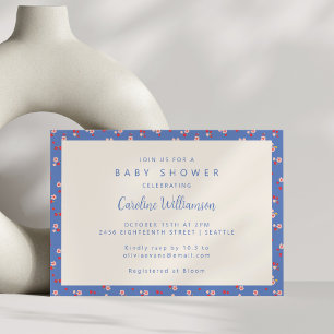 Convites Chá de Bebê Floral Azul Vintage Cottagecore