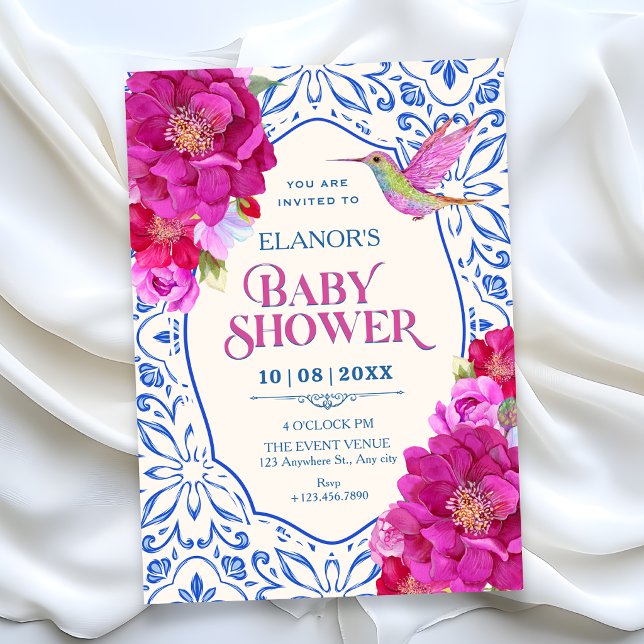 Convites Chá de bebê floral azulejos (Criador carregado)