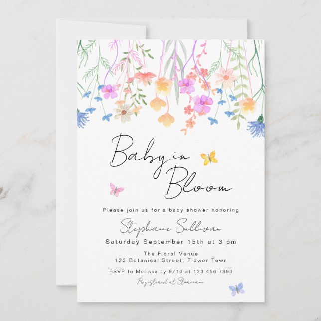Convites Chá de Bebê Floral Baby In Bloom (Frente)