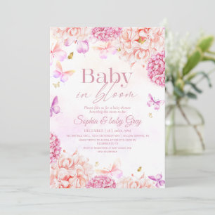 Convites Chá de Bebê Floral Baby in Bloom Rosa Bege Dourado