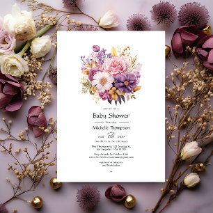 Convites Chá de Bebê Floral Bege e Dourado
