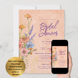 Convites Chá de Bebê Floral Boho Aquarela Flores Silvestres