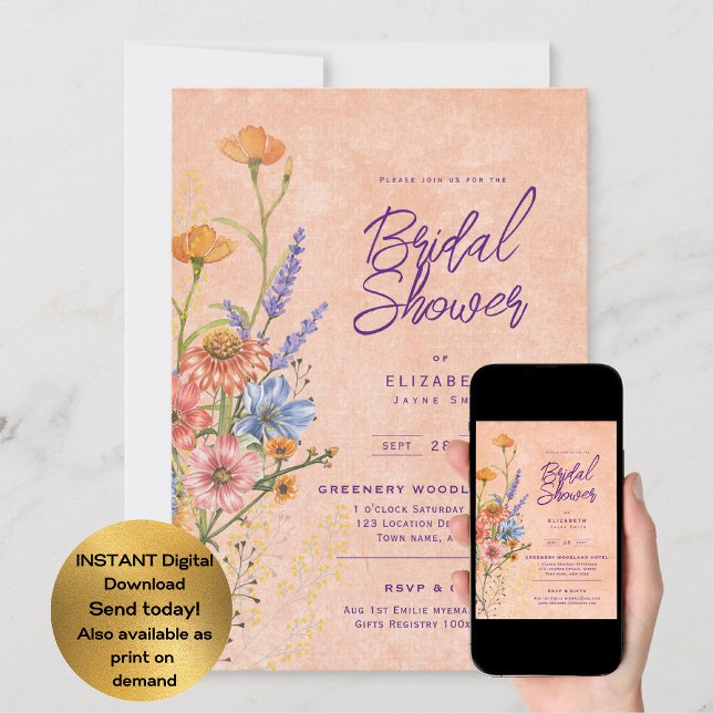 Convites Chá de Bebê Floral Boho Aquarela Flores Silvestres (Criador carregado)