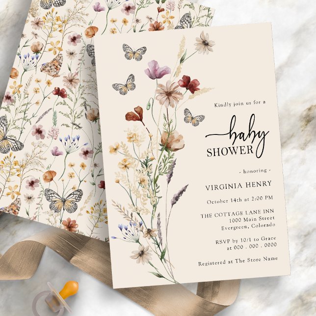 Convites Chá de Bebê Floral Boho Borboleta (Boho Floral Butterfly Baby Shower Invitation
)