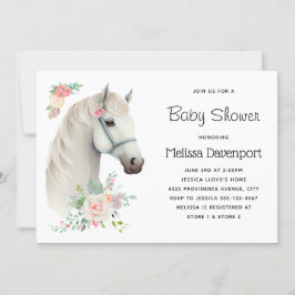 Convites Chá de Bebê Floral Boho Cavalo Branco Elegante