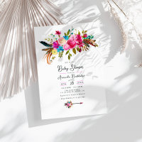 Chá de Bebê Floral Boho Chic Rosa-Intenso