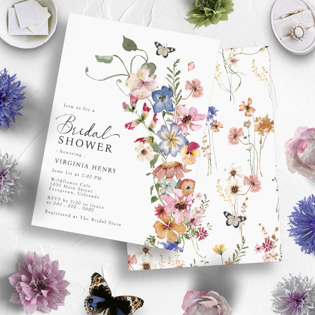 Convites Chá de Bebê Floral Boho Elegante (Colorful Wildflower Elegant Boho Floral Bridal Shower Invitation
)