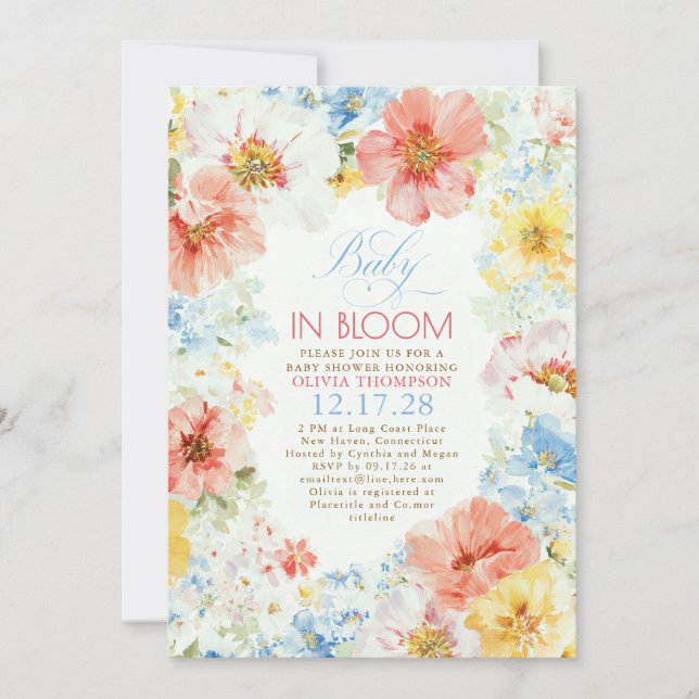 Convites Chá de Bebê Floral Boho Elegante Bebê em Flor (Frente)