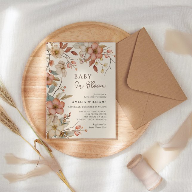 Convites Chá de Bebê Floral Boho Marfim Flor Silvestre (Criador carregado)