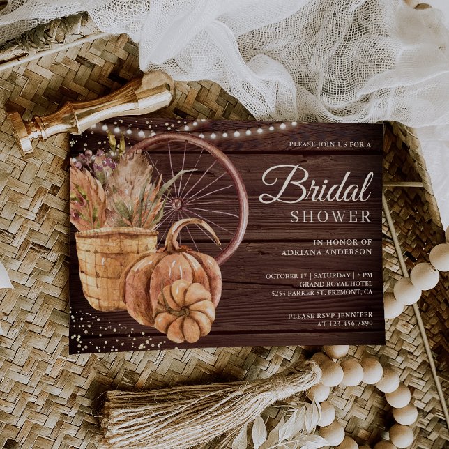 Convites Chá de Bebê Floral Boho Pampas Abóbora Outono Made (Criador carregado)