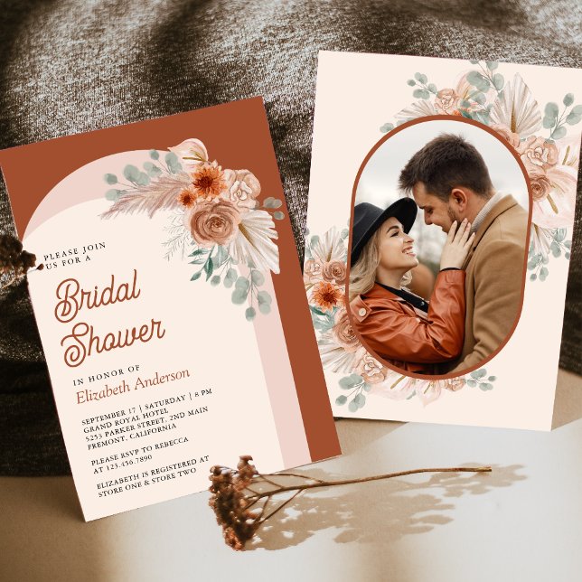 Convites Chá de Bebê Floral Boho Pampas Foto Casamento (Criador carregado)