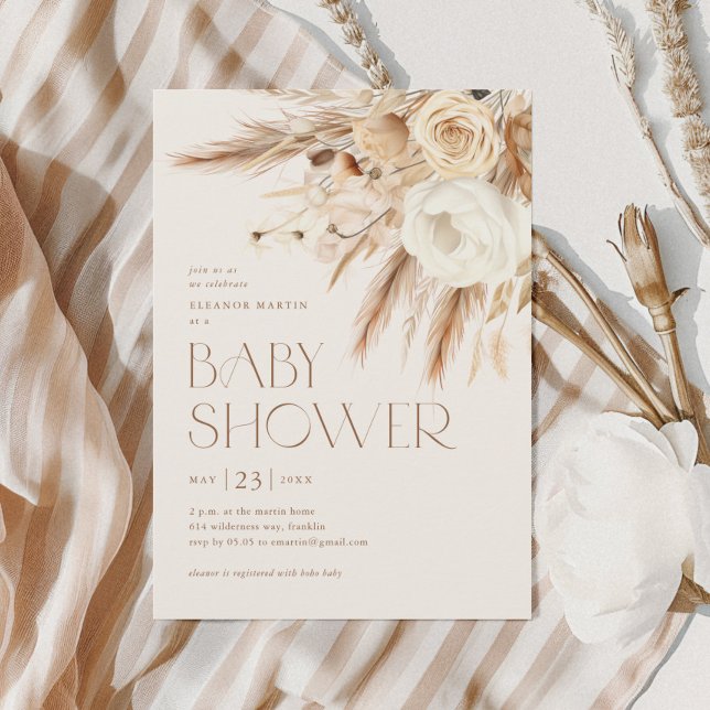 Convites Chá de Bebê Floral Boho Sem Gênero (Elegant Floral Gender Neutral
 Boho Baby Shower Invitations.)
