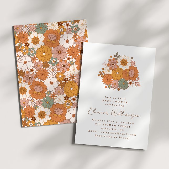Convites Chá de Bebê Floral Boho Terracota Simples Terroso (Criador carregado)