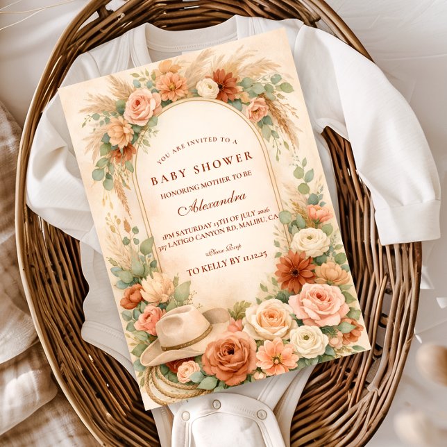 Convites Chá de Bebê Floral Boho Western (Criador carregado)