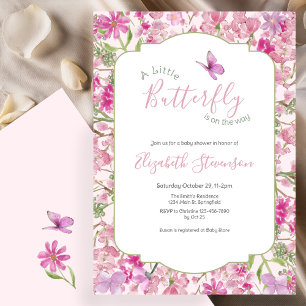 Convites Chá de Bebê Floral Borboleta Pequena Rosa e Verde