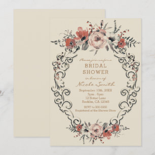 Convites Chá de Bebê Floral Botânico Bege Vintage