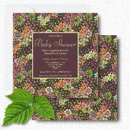 Convites Chá de Bebê Floral Botânico Burgundy Escuro Elegan