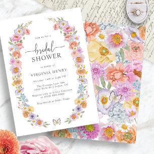 Convites Chá de Bebê Floral Brilhante em Aquarela