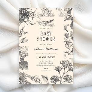 Convites Chá de bebê floral chinês botânico vintage