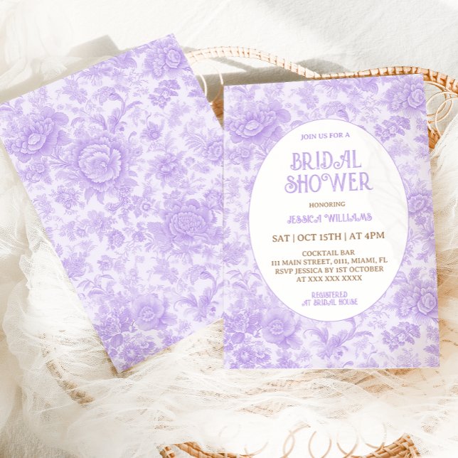 Convites Chá de Bebê Floral Chinoiserie Roxo (Criador carregado)
