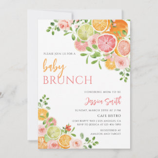 Convites Chá de Bebê Floral Cítrico para Brunch