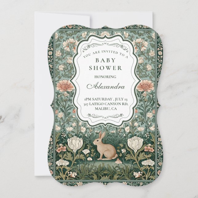 Convites Chá de Bebê Floral Coelho de Conto de Fadas (Frente)