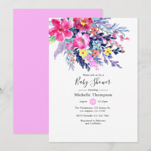 Convites Chá de Bebê Floral Colorido em Aquarela
