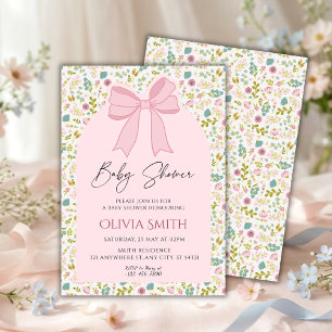 Convites Chá de Bebê Floral com Laço Rosa
