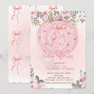 Convites Chá de Bebê Floral com Laço Rosa