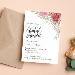 Convites Chá de Bebê Floral com Rosas e Vegetação em Aquare