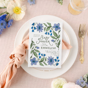 Convites Chá de Bebê Floral Country Azul e Verde Doce