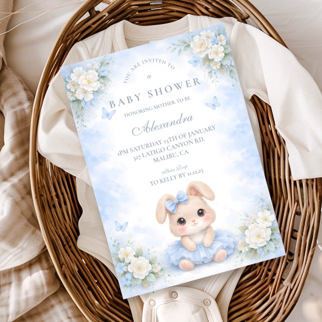 Convites Chá de Bebê Floral da Blue Bunny (Criador carregado)
